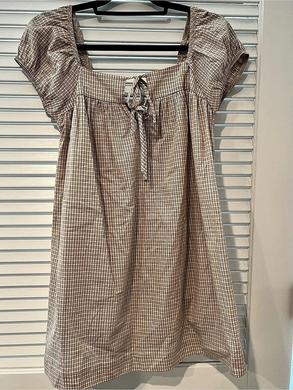 Wild Fable Short Puff Sleeve Trapeze Mini Dress Brown & White XS